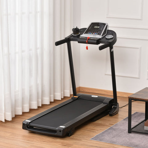 Black homcom folding treadmill with led screen handlebars two wheels and manual incline for home gym fitness
