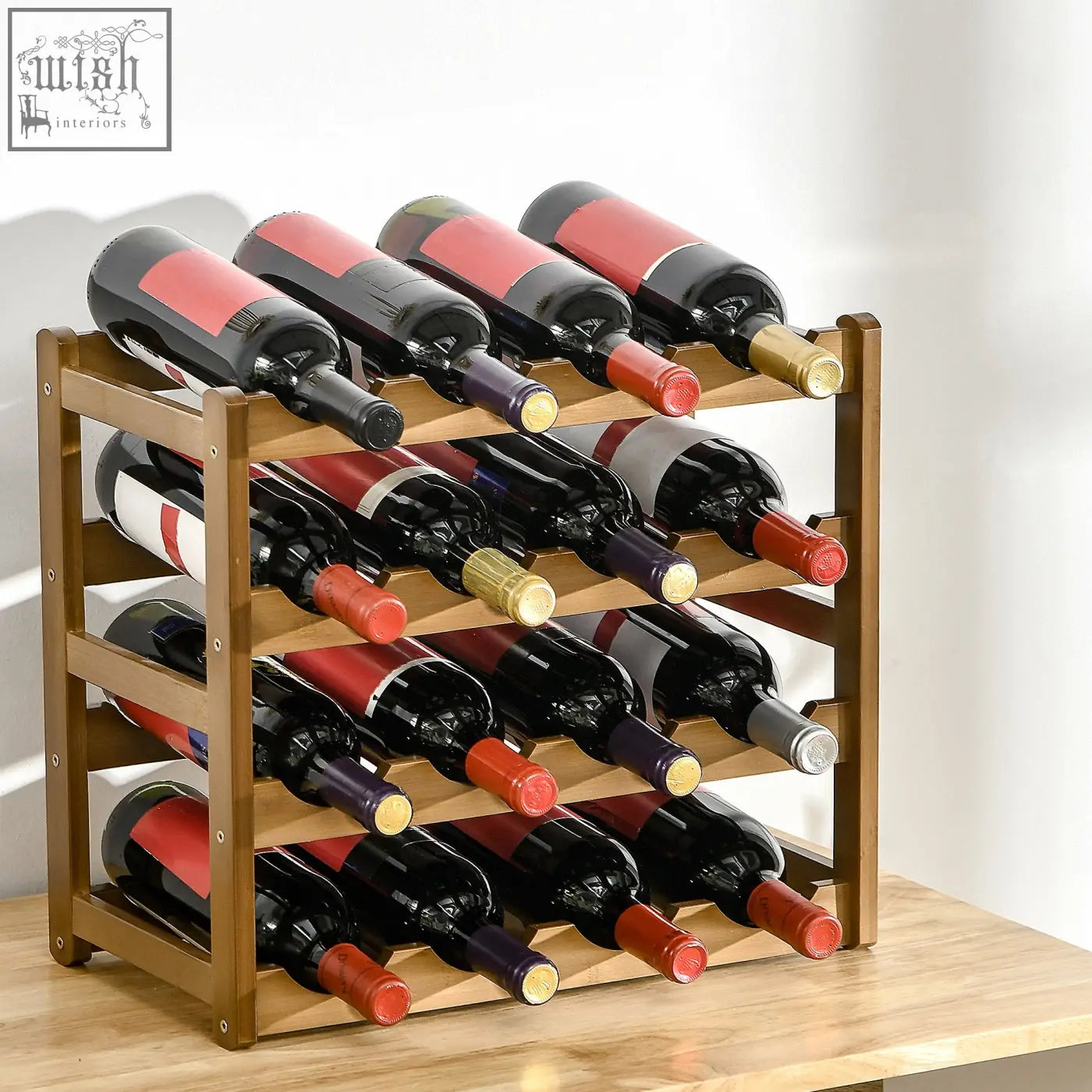 Brown homcom free standing bamboo wine rack holding 16 bottles for wine storage rack and home bar use