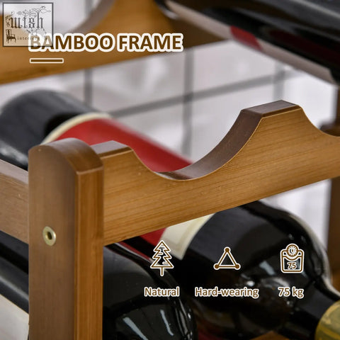 Brown light bamboo wine rack with 16 bottle slots curved for wine storage rack and home bar display