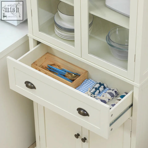 Cream white homcom freestanding kitchen cupboard with adjustable shelves and drawer for living room and dining room storage
