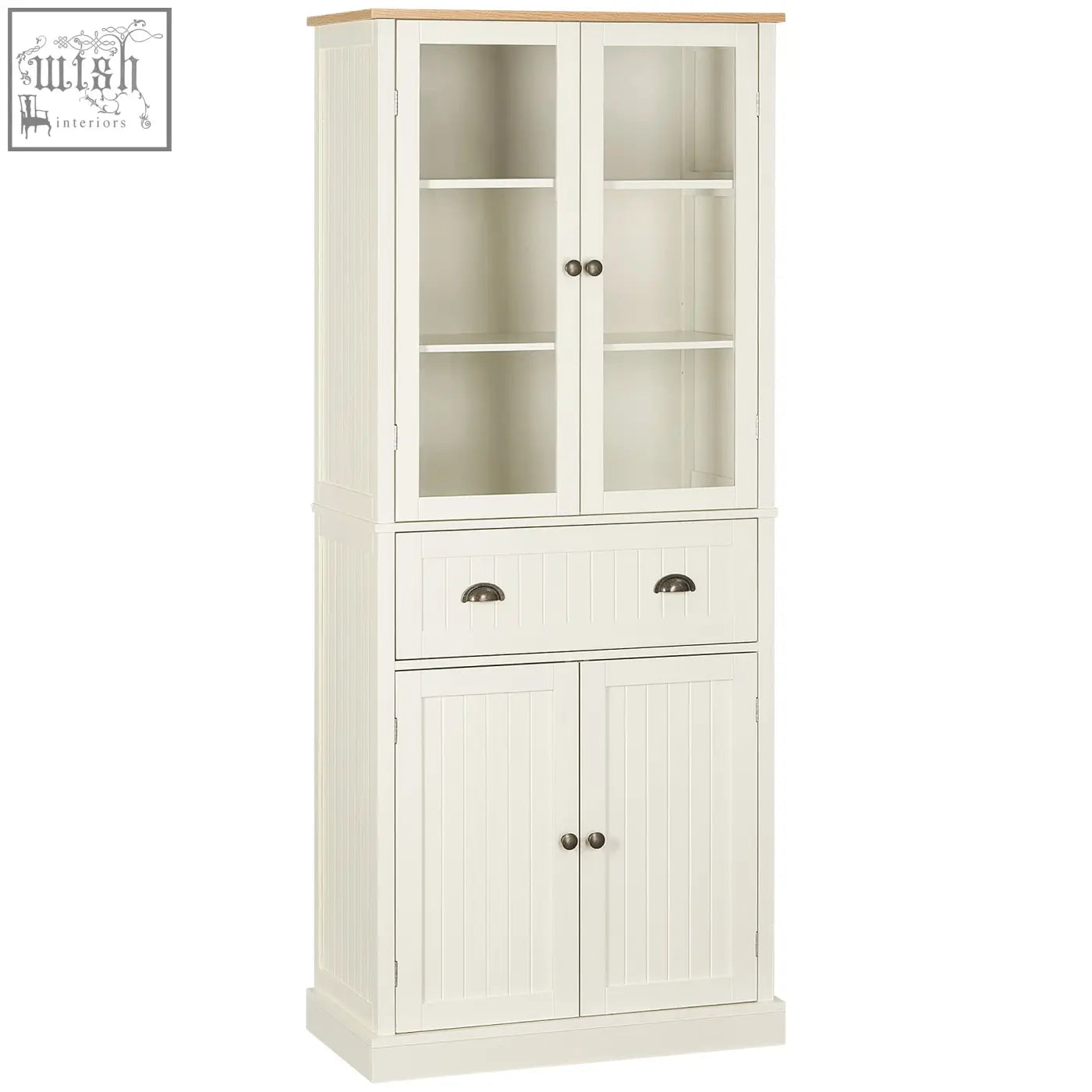 Homcom freestanding kitchen cupboard with adjustable shelves cream white wood top for living room and dining room storage