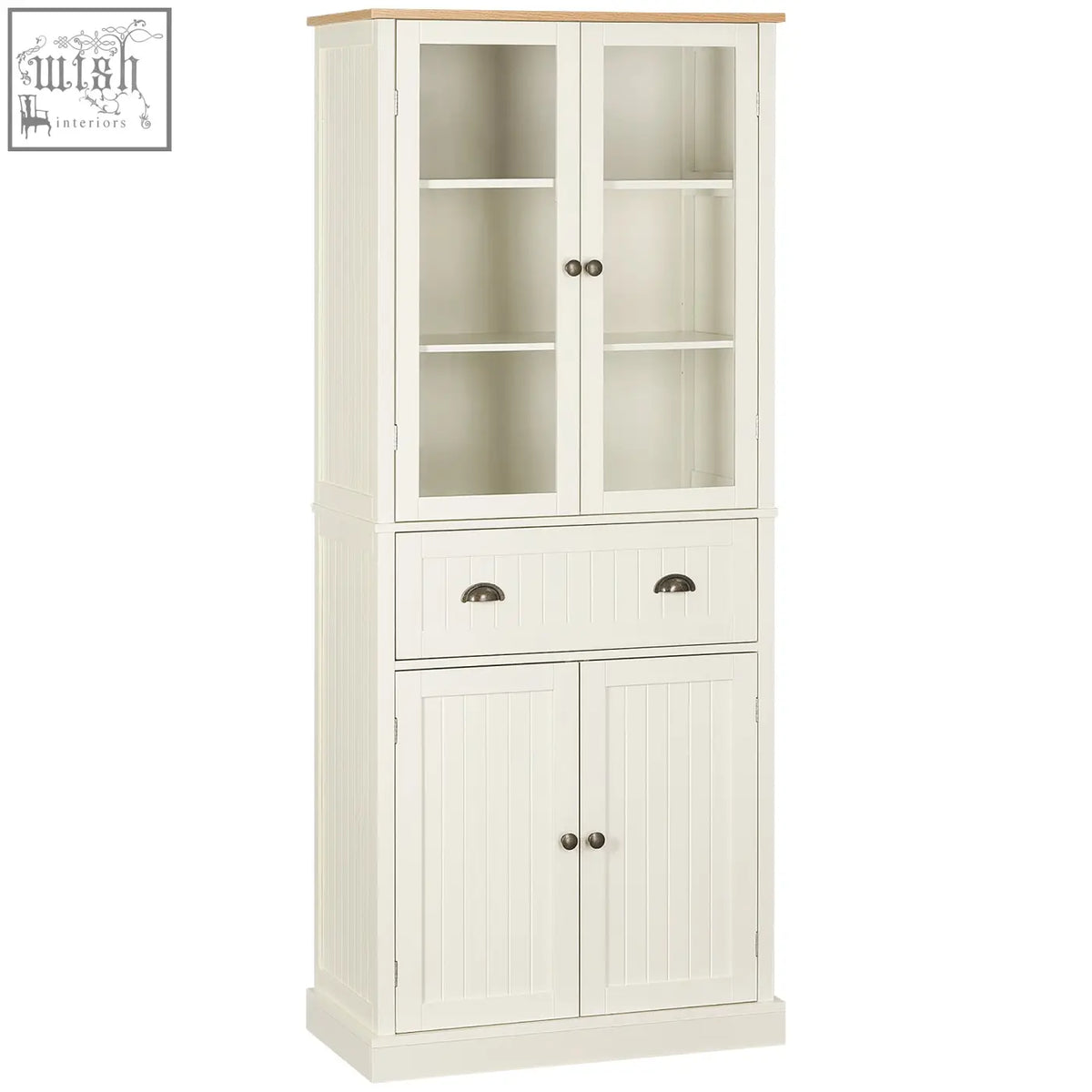 Homcom freestanding kitchen cupboard with adjustable shelves cream white wood top for living room and dining room storage