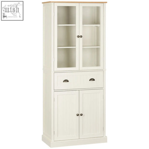 Homcom freestanding kitchen cupboard with adjustable shelves cream white wood top for living room and dining room storage