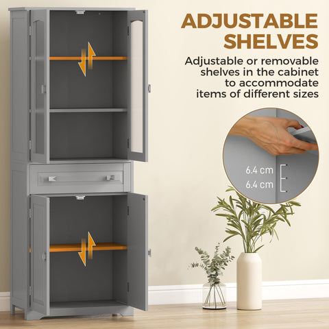 Gray homcom freestanding kitchen cupboard with glass doors and two adjustable shelves for living room storage