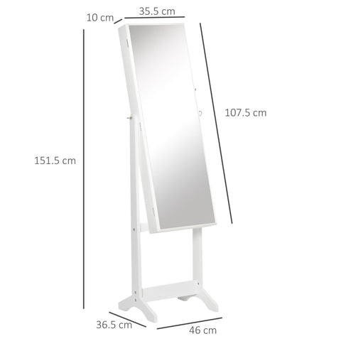 White homcom full length mirror with lockable jewellery organiser earring slots ring slots and adjustable angle stand