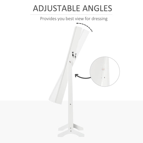White homcom full length mirror with adjustable angle, earring slots, ring slots, and sturdy tripod stand for bedroom use