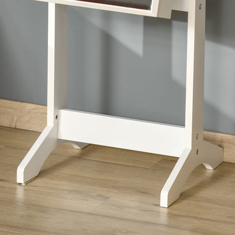 White painted wooden desk with curved legs supports homcom full length mirror with adjustable angle and earring slots storage