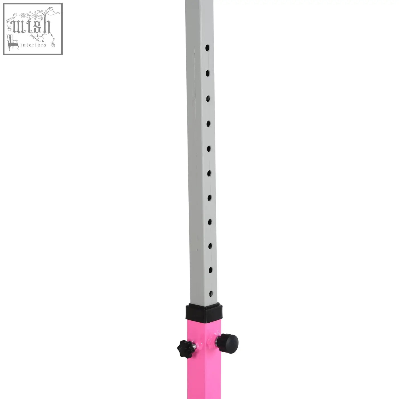 Pink and silver homcom height adjustable gymnastics horizontal bar with black knobs made of powder coated steel