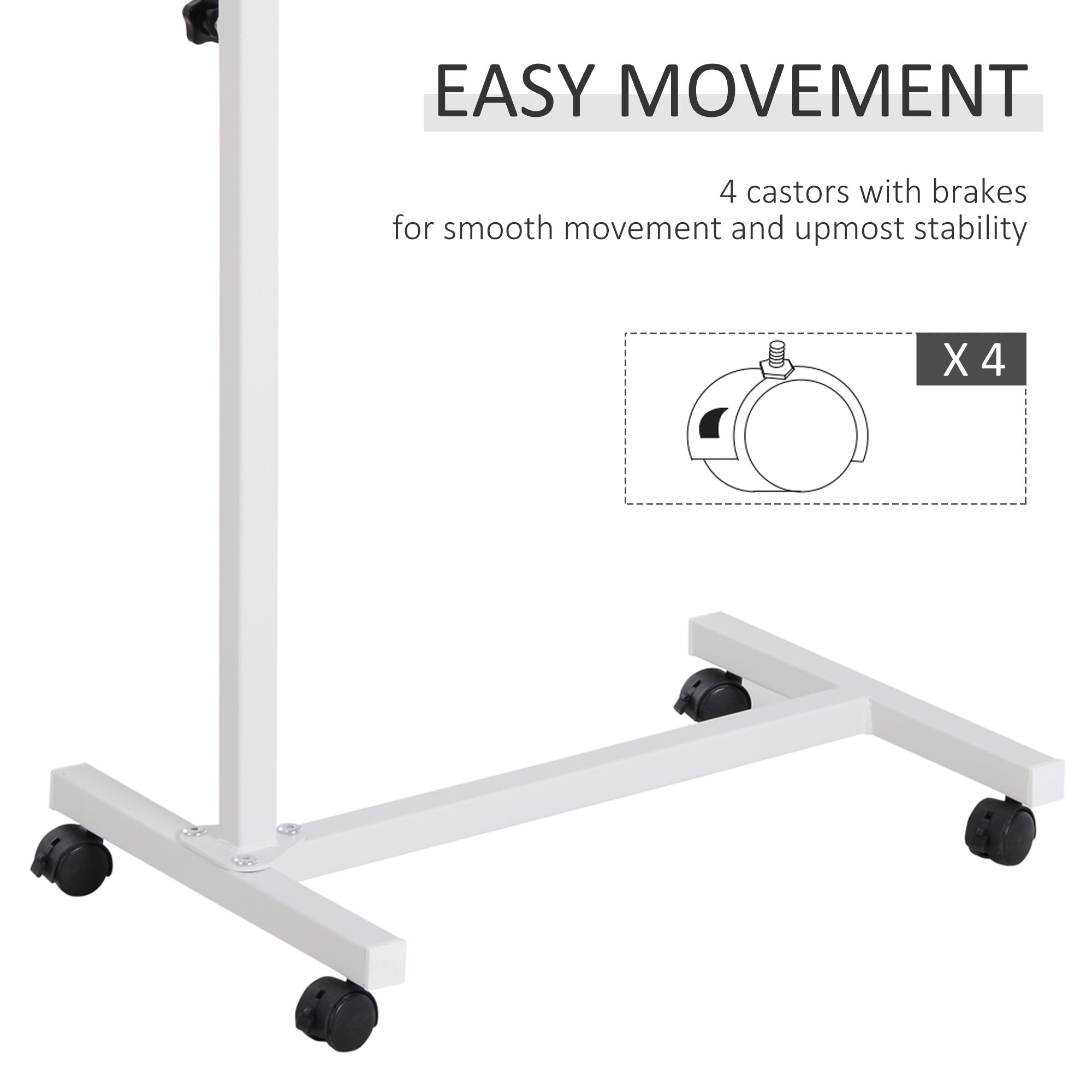 HOMCOM Height Adjustable Over Bed Table with Wheels, C Shaped Laptop Desk, Portable Hospital Bed Table for Living Room, Bedroom, Brown