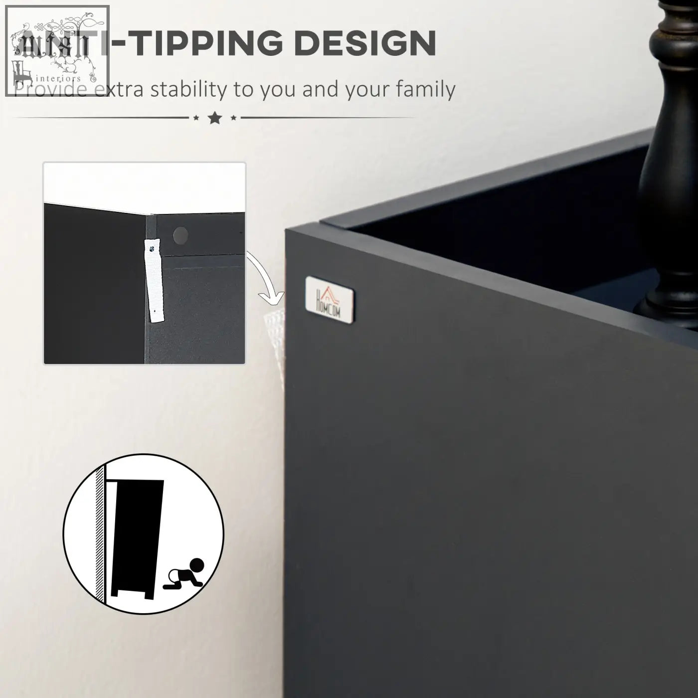 Black metal shoe cabinet with anti tipping design for safe storage alongside high gloss white doors organizer