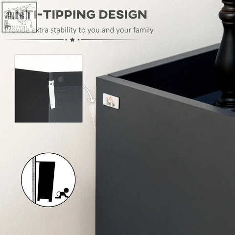 Black metal shoe cabinet with anti tipping design for safe storage alongside high gloss white doors organizer