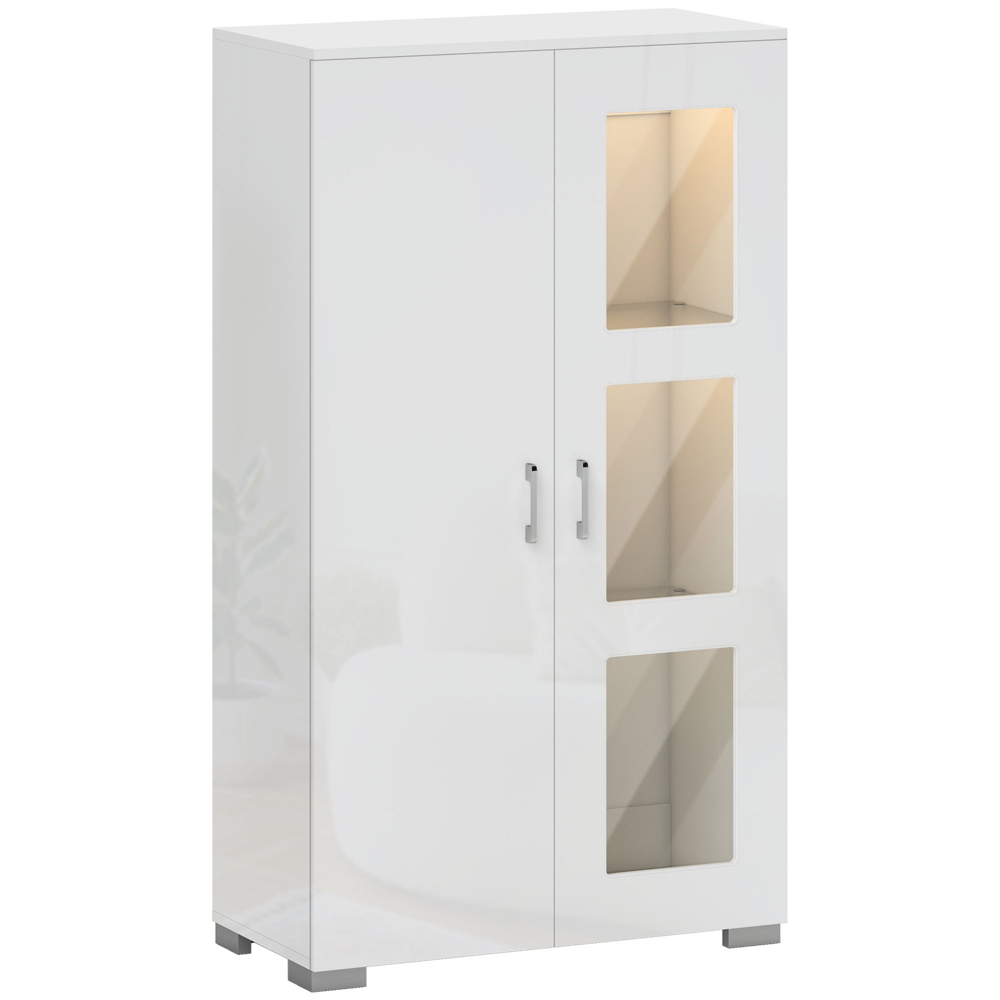 Homcom high gloss sideboard with white cabinet doors and 16 colour rgb led lighting 33w x 32d