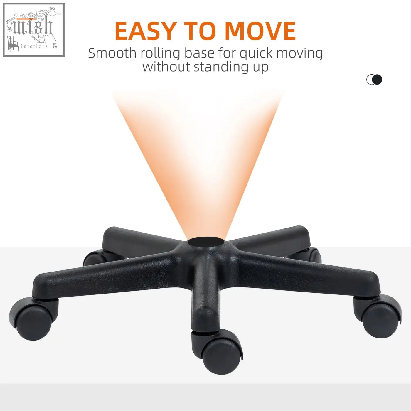 Black five-star office chair base with smooth-rolling casters for homcom hydraulic swivel spa stool 42-54cm adjustable height