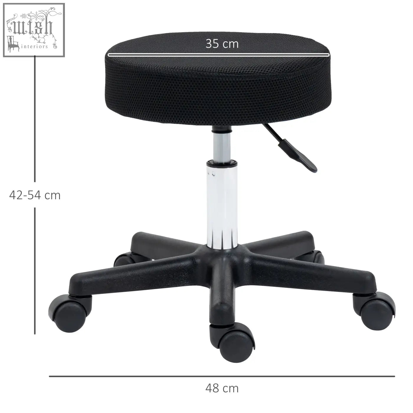 Black mesh fabric HOMCOM hydraulic swivel salon spa stool with chrome 42-54cm adjustable height and caster wheels