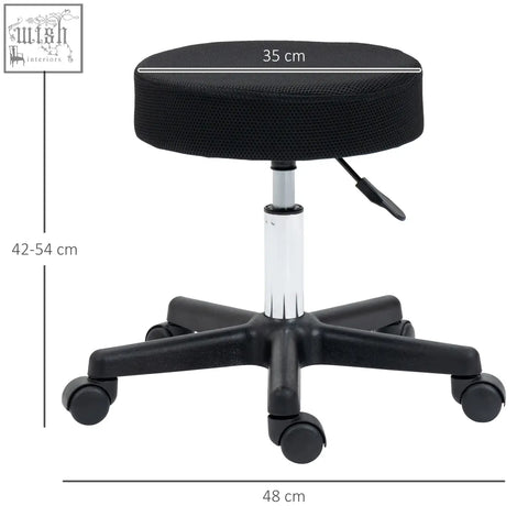 Black mesh fabric HOMCOM hydraulic swivel salon spa stool with chrome 42-54cm adjustable height and caster wheels