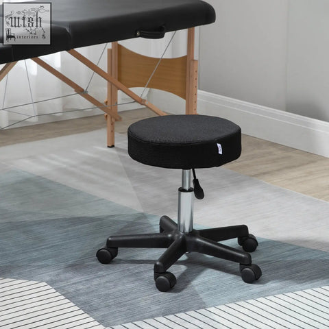 Black homcom hydraulic swivel salon spa stool with 42-54cm adjustable height mesh seat and chrome base with casters