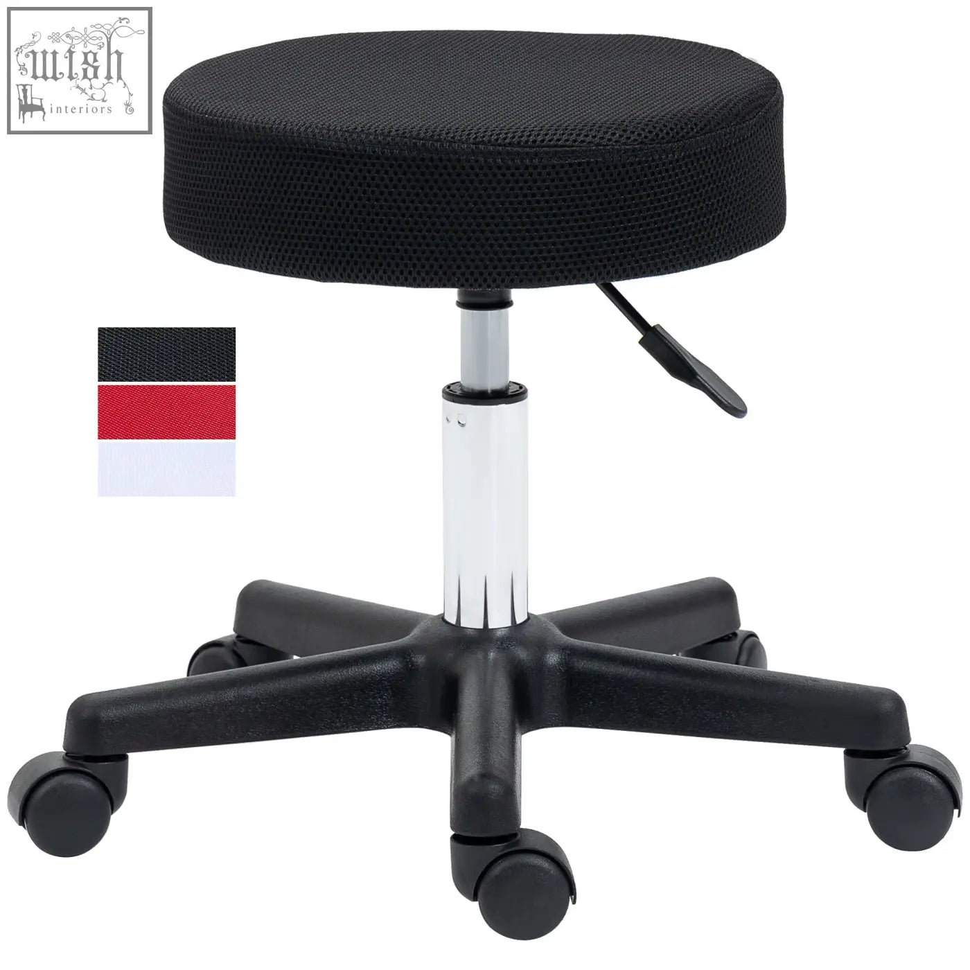 Black mesh fabric HOMCOM hydraulic swivel salon spa stool with chrome 42-54cm adjustable height and caster wheels