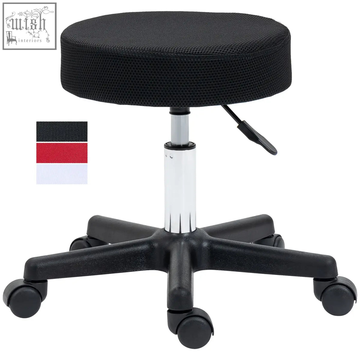 Black mesh fabric HOMCOM hydraulic swivel salon spa stool with chrome 42-54cm adjustable height and caster wheels