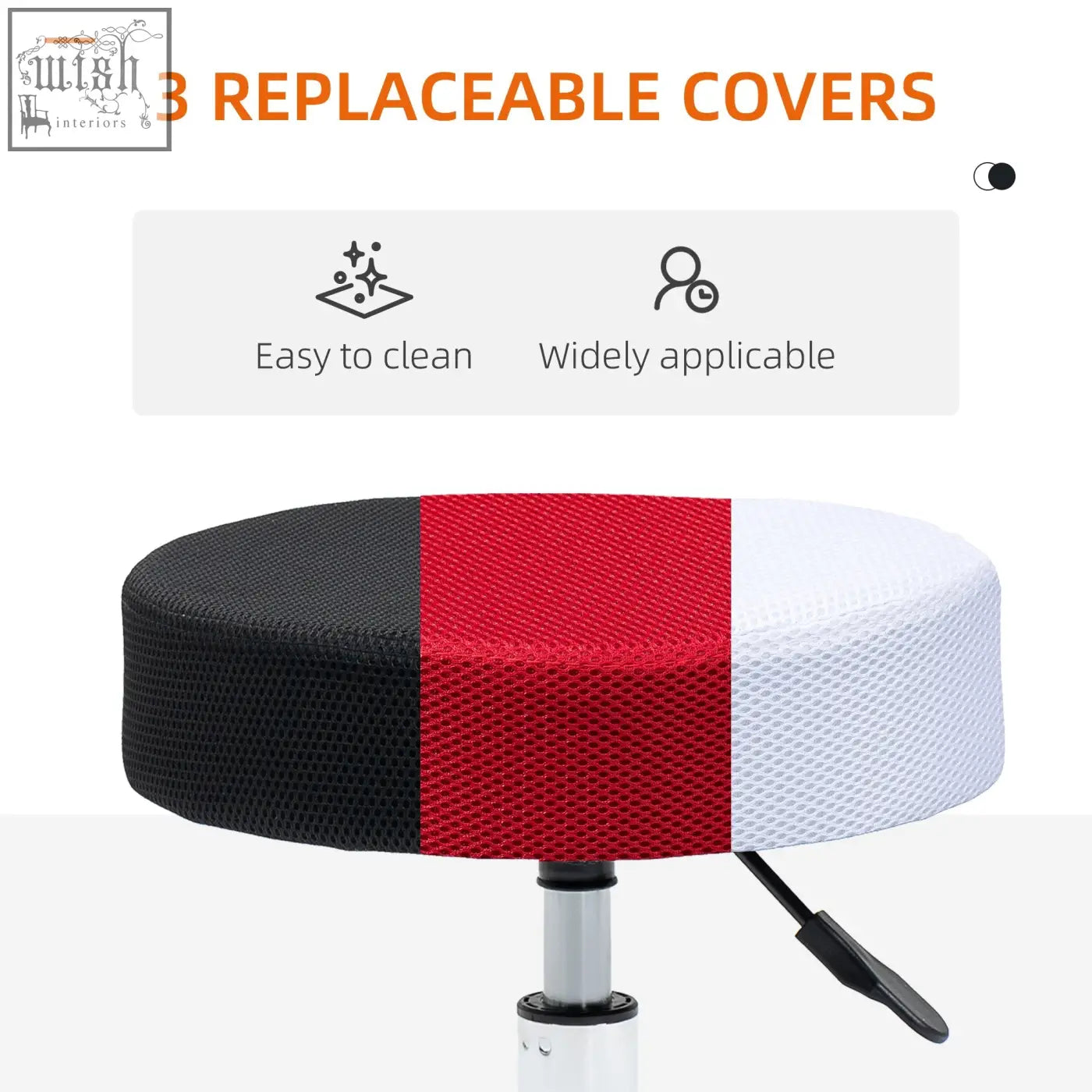 Homcom hydraulic swivel salon spa stool with 42-54cm adjustable height and three-color mesh replaceable covers