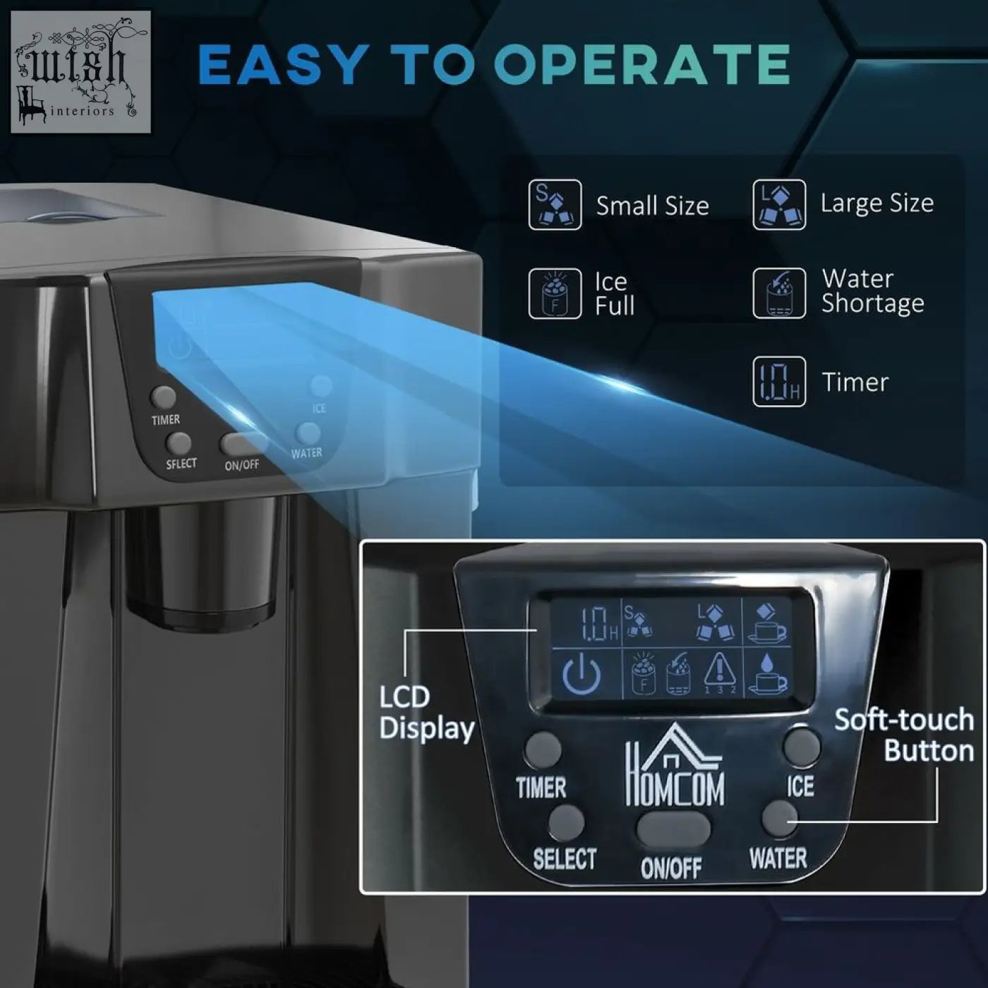 Black homcom ice maker machine with digital lcd display and soft-touch buttons no plumbing required