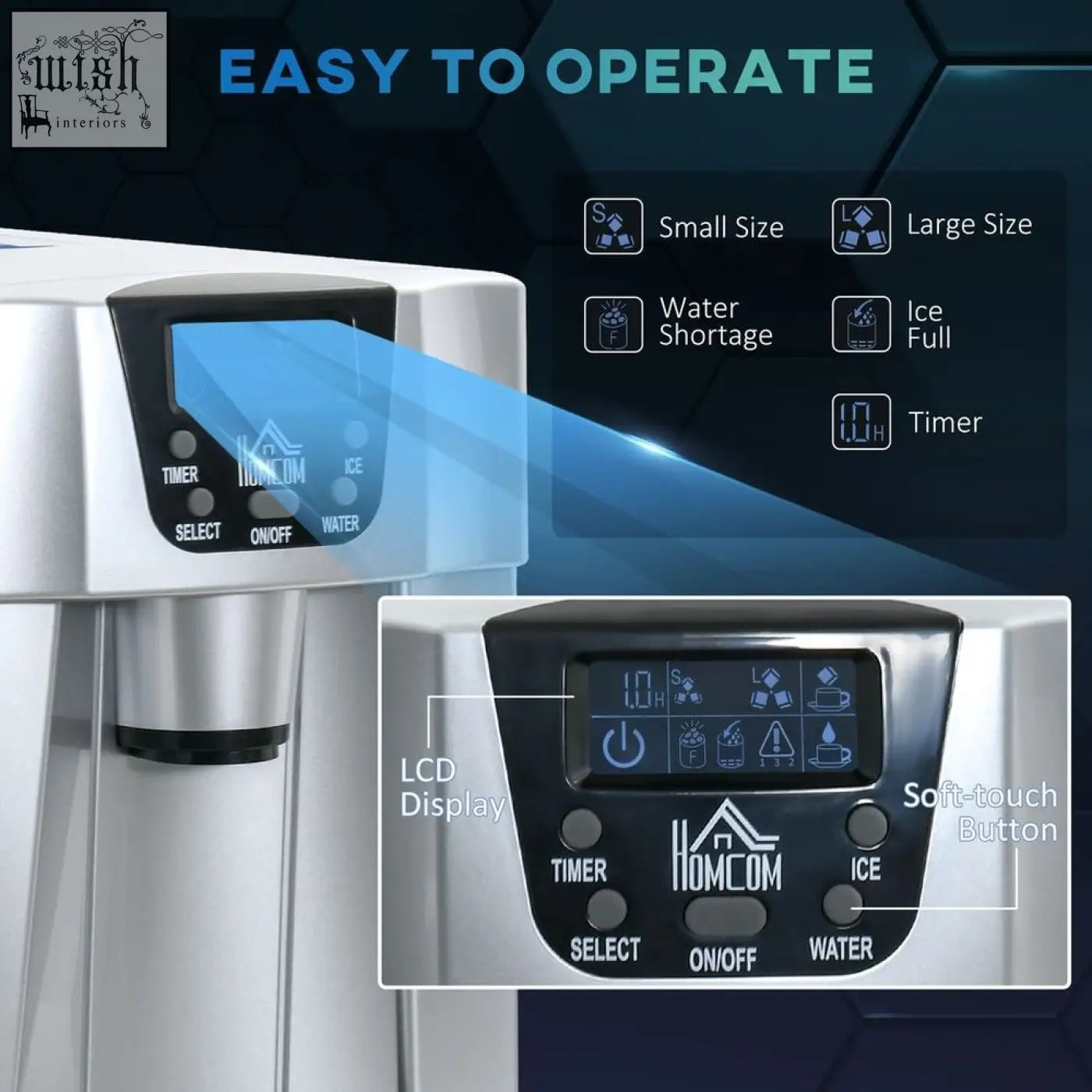 Silver homcom ice maker machine and water dispenser with digital lcd and soft-touch buttons no plumbing needed