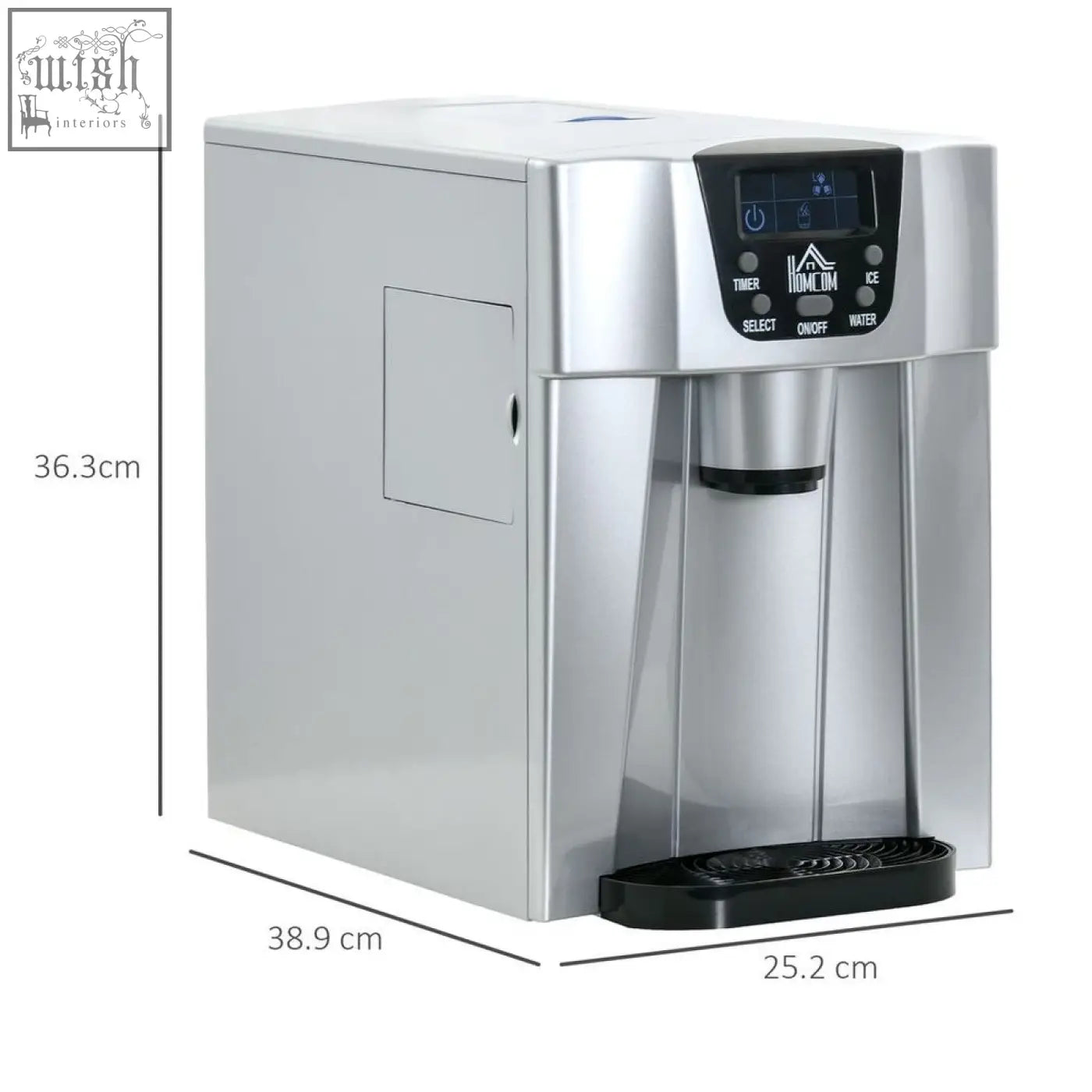 Silver stainless steel countertop water dispenser with black control panel and base for homcom ice maker no plumbing needed