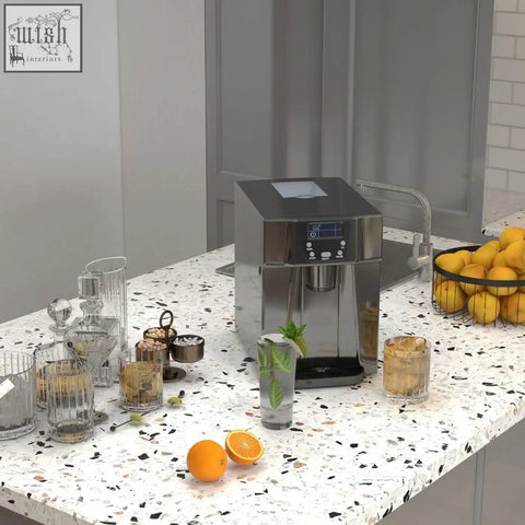 Stainless steel countertop ice maker with digital display and control panel in black by homcom no plumbing needed