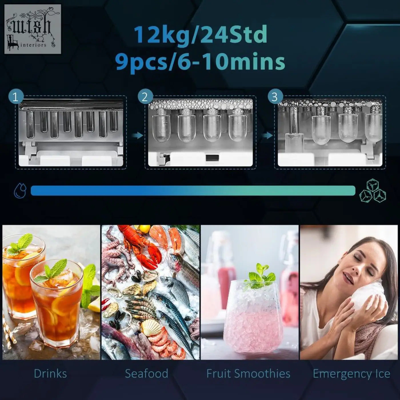Homcom ice maker machine and water dispenser black with stainless steel ice maker and multiple output slots for high-volume use