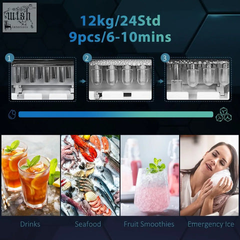 Homcom ice maker machine and water dispenser black with stainless steel ice maker and multiple output slots for high-volume use