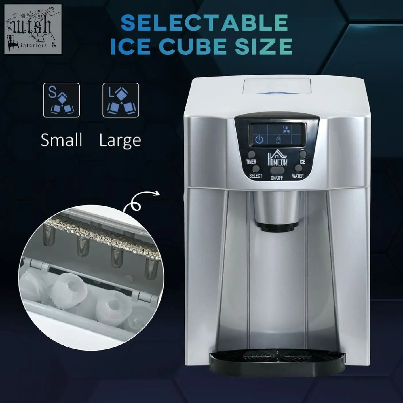 Silver stainless steel homcom ice maker machine with digital controls and small or large cube options no plumbing needed