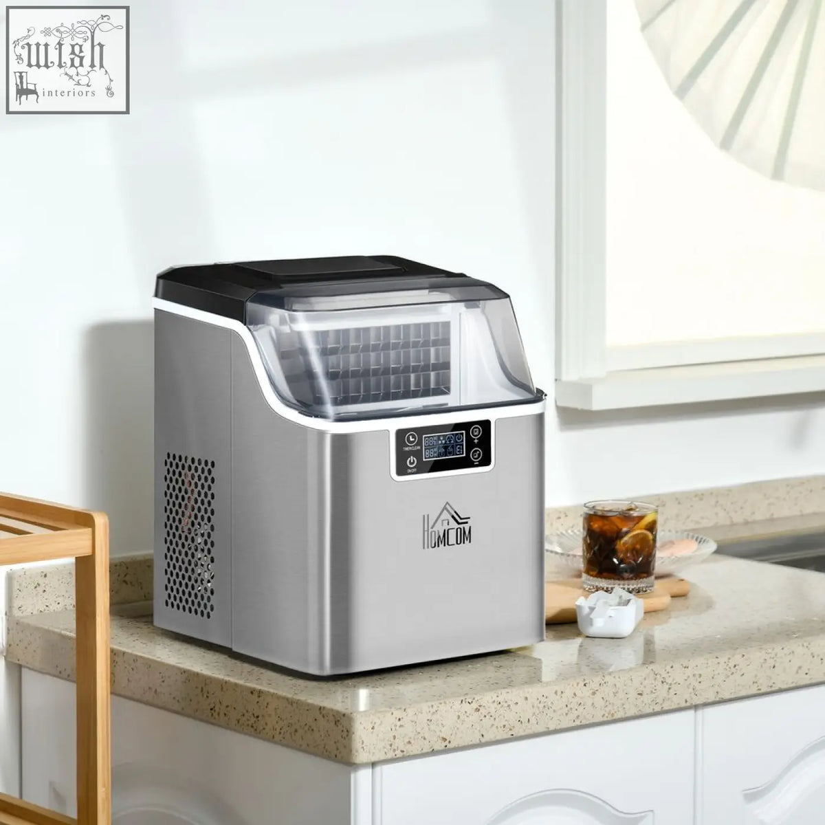 Silver and black homcom ice maker machine with digital display stainless steel portable countertop ice maker for home use