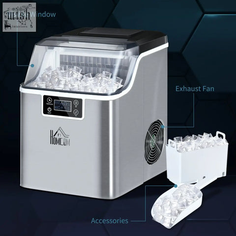 Silver stainless steel homcom ice maker machine with transparent window and digital control panel for countertop use
