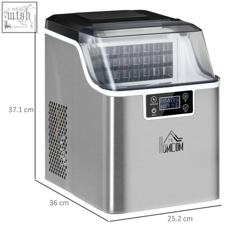 Stainless steel homcom ice maker machine with black accents and digital display for home and office use