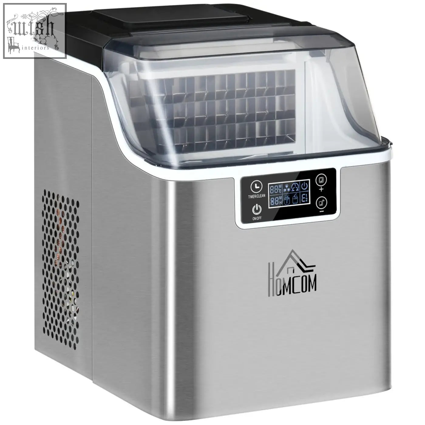 Stainless steel homcom ice maker machine countertop with digital control panel black and transparent accents for home use
