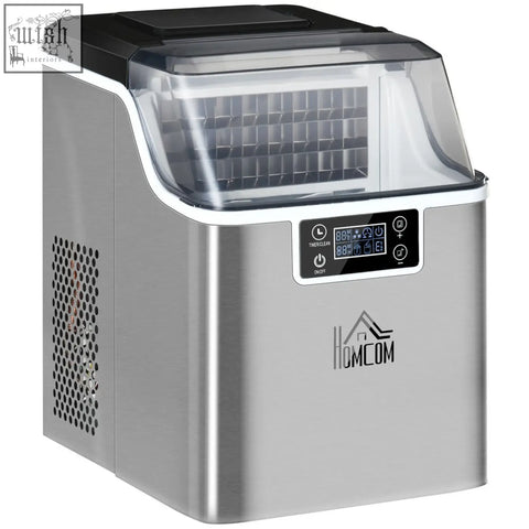 Stainless steel homcom ice maker machine countertop with digital control panel black and transparent accents for home use
