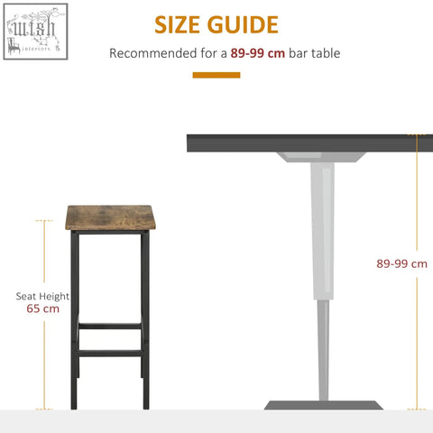 Black metal bar stool with rustic brown particle board seats and footrest for kitchen breakfast bar or home pub