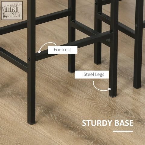Black steel barstool with sturdy base and footrest featuring rustic brown particle board seats for kitchen or home pub use