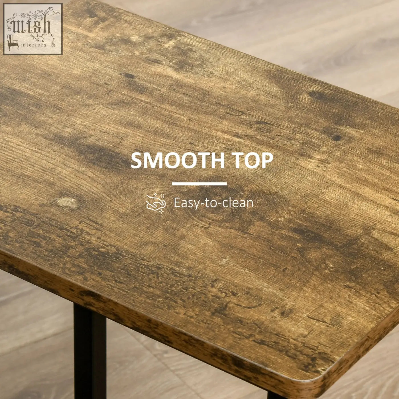 Rustic brown particle board seats on homcom industrial bar stools with smooth easy-to-clean tabletop surface