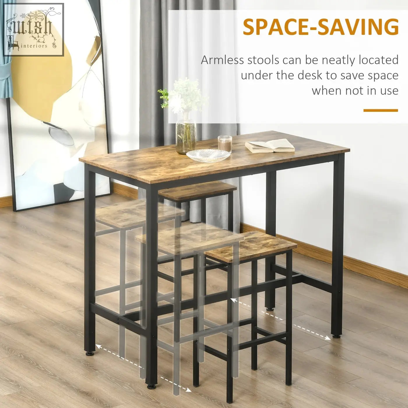 Rustic brown homcom industrial bar stools set of 2 with particle board seats and black metal frame for kitchen island