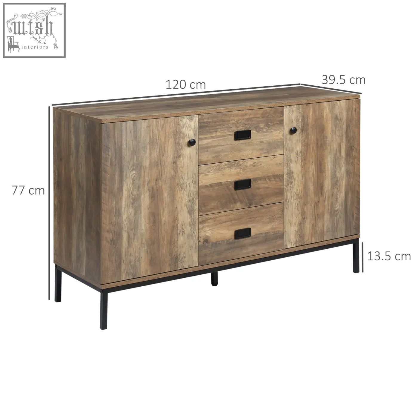 Rustic wood grain homcom industrial sideboard with adjustable shelves and storage space for dining room use