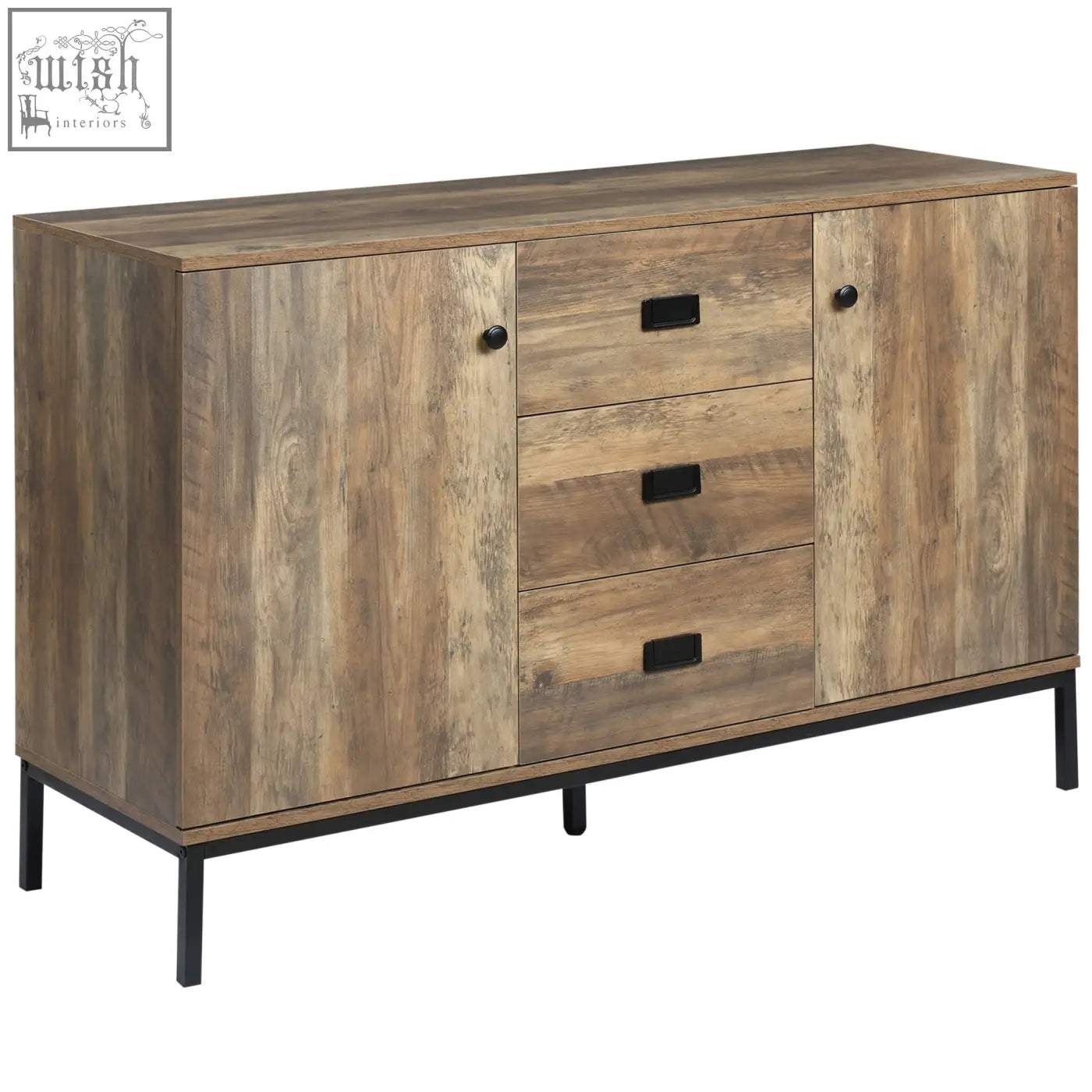 Rustic wood finish homcom industrial sideboard with black metal legs and adjustable shelves for dining room storage space