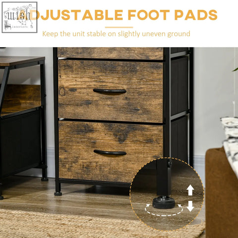 HOMCOM industrial storage cabinet with rustic wood drawers, steel frame, and fabric drawers for living room use