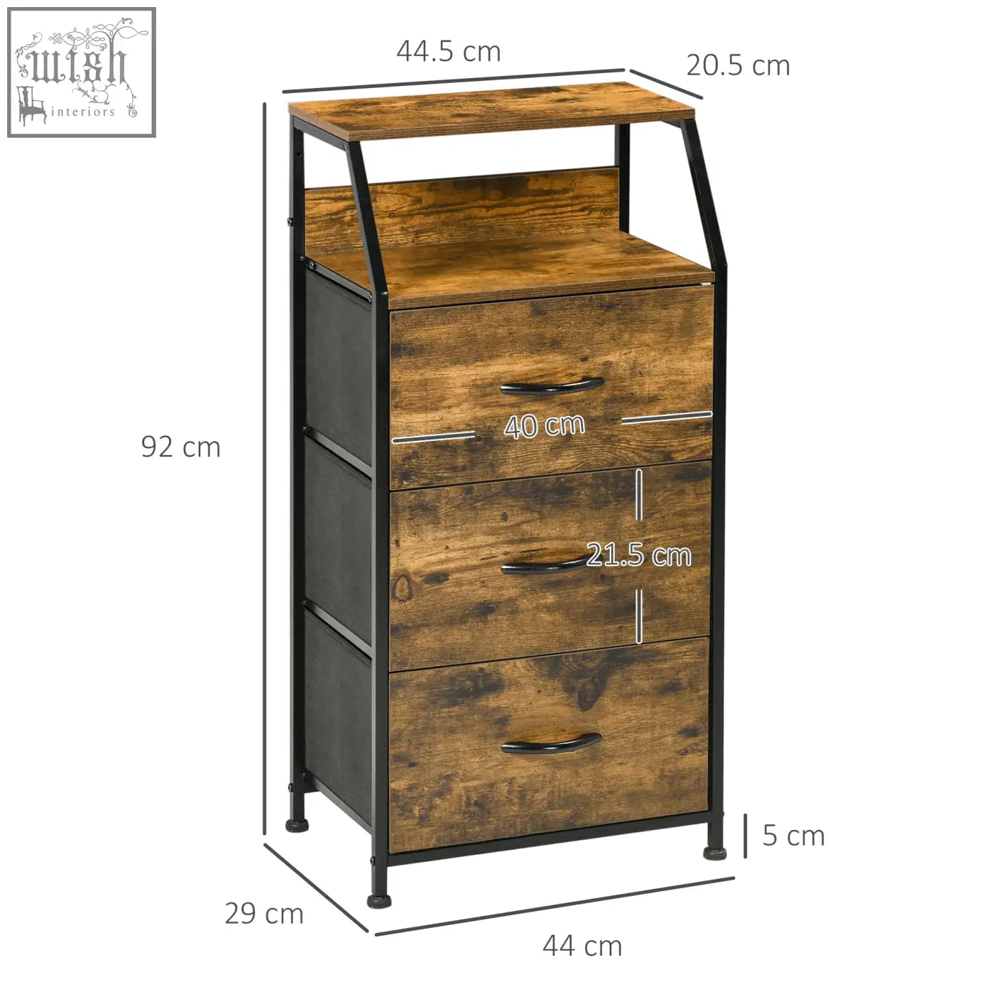 Rustic brown homcom industrial storage cabinet with fabric drawers and steel frame for living room organization