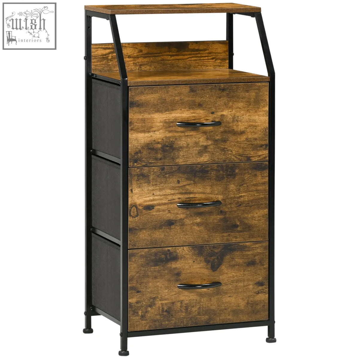 Rustic brown homcom fabric drawers with black steel frame and handles for living room storage and display shelves