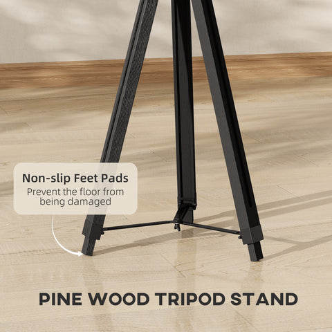 Black pine wood tripod floor lamp stand with non slip feet pads from homcom industrial for living room use