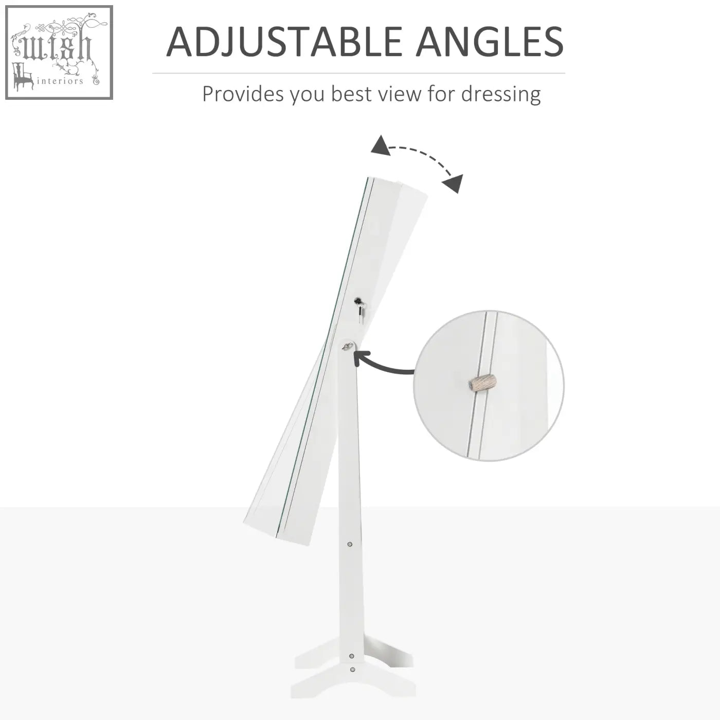 White homcom jewellery cabinet with led light, adjustable mirror, earring slots, necklace hooks, and sturdy tripod base