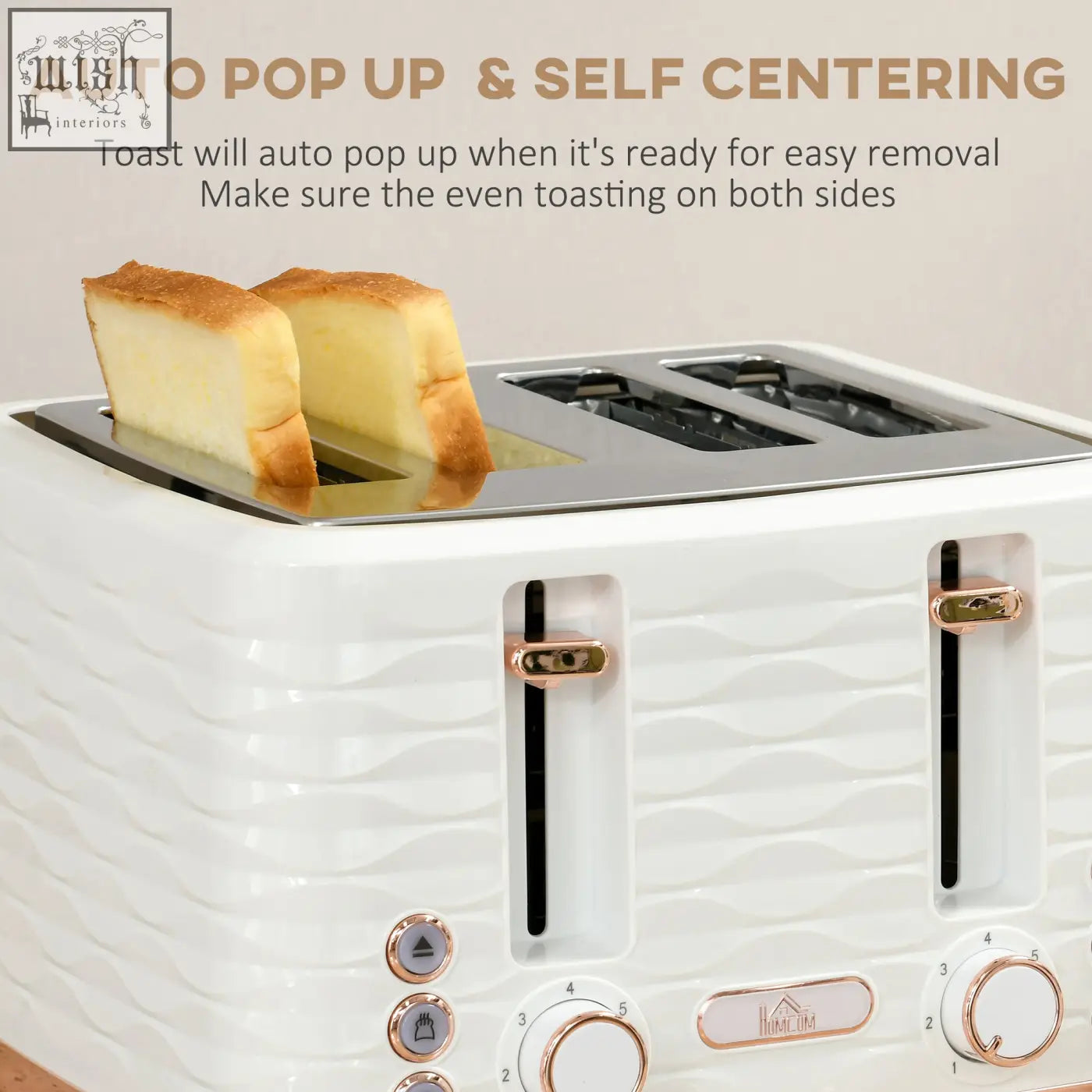 White textured toaster with rose gold accents from homcom rapid boil kettle and toaster sets for quick boil use