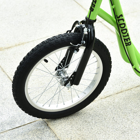 Bright green homcom kick scooter front wheel with rubber wheels white rim silver spokes for kids 5 plus years