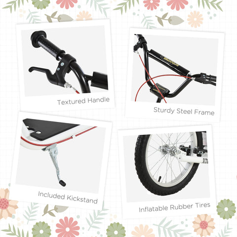 Black textured handlebar and steel frame of homcom white kick scooter with adjustable height and rubber wheels