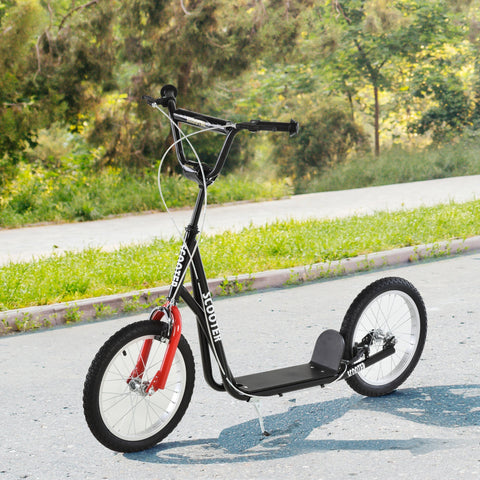 Black and red homcom kids kick scooter with adjustable height sturdy frame and white rubber wheels for kids 5 plus years